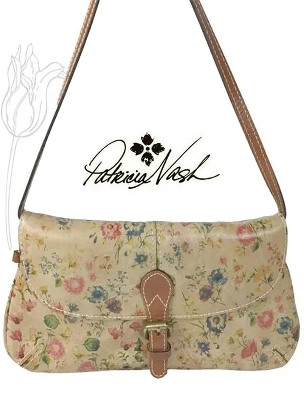 Patricia Nash Leather Prairie Rose Print Crossbody Purse
